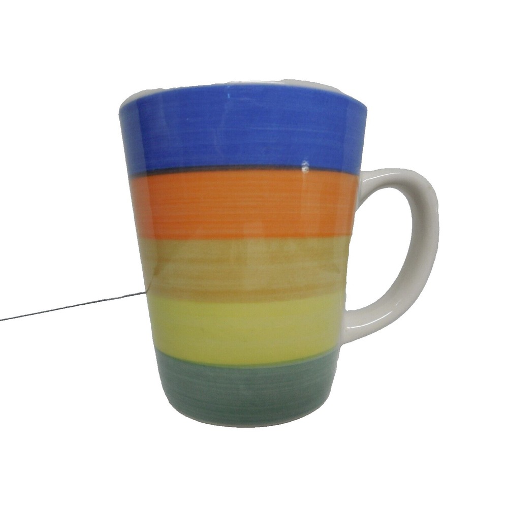 Gibson Everyday Stoneware  Watercolor Multi Stripe Coffee Mug 8oz Set of 2